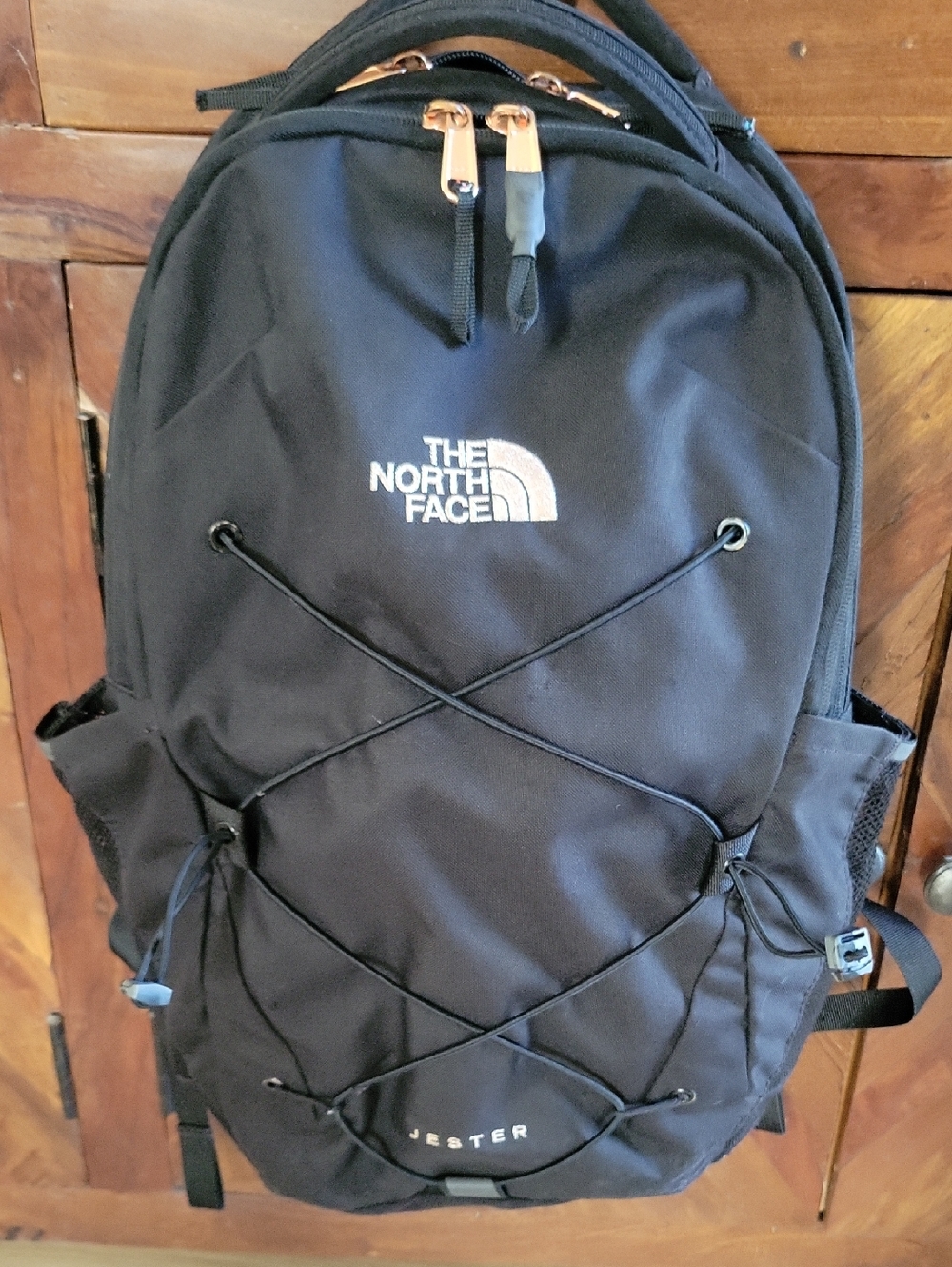 The North Face Black Jester Backpack with Rose Gold Accents